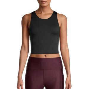 Athlux Solid Black Built In Bra Athletic Crop Tank Top Small